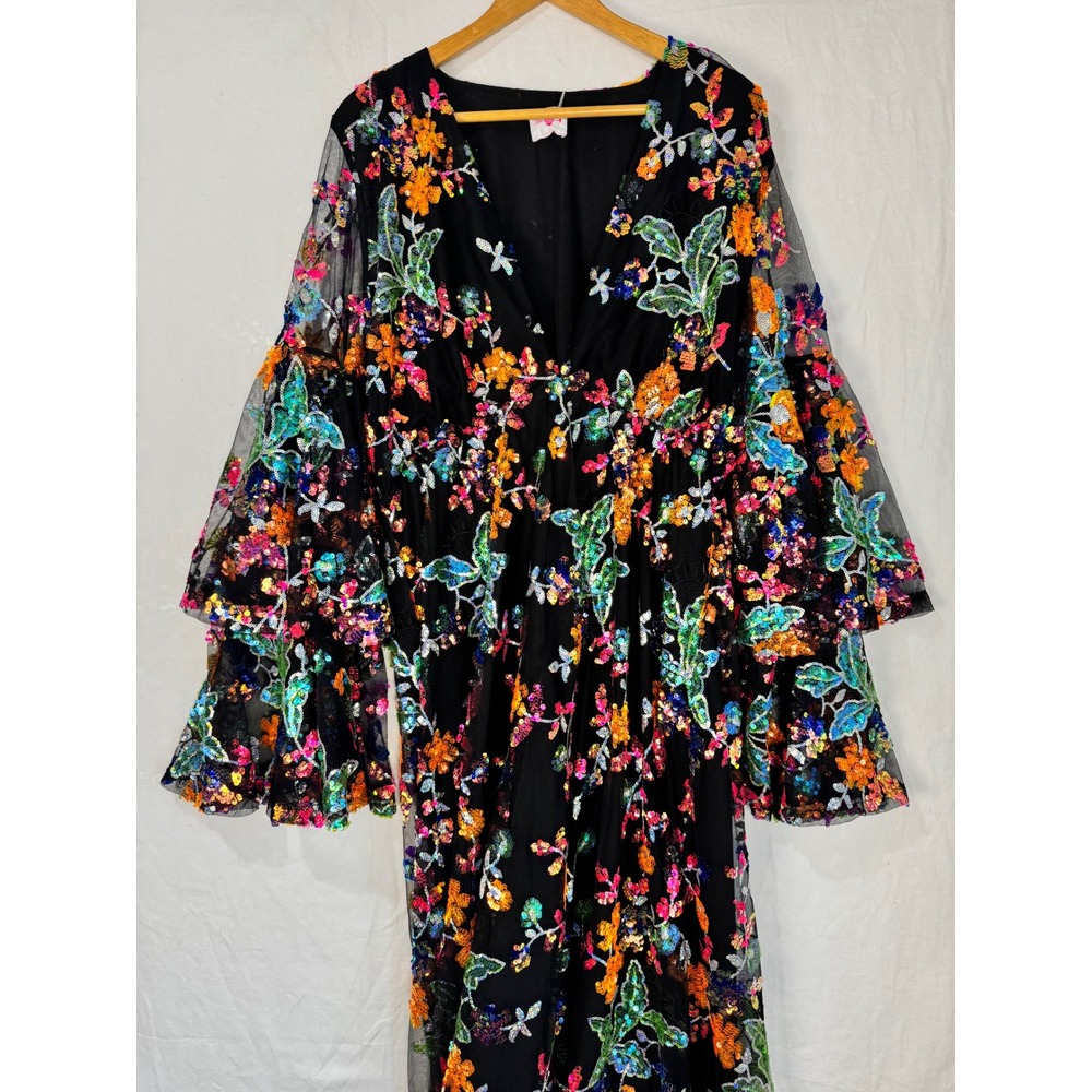 NWT Buddy Love Black Floral Sequin Maxi Dress - Picture 7 of 16